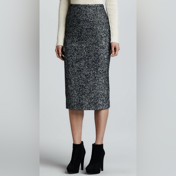 H&M Tweed Pencil Skirt EUC High Waisted Wool Midi Chevron Plaid Black White … - Picture 1 of 10